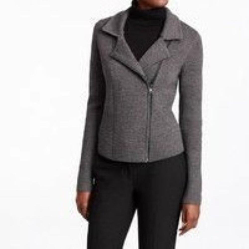 Ann Taylor · Small · Moto Sweater Jacket · Wool-Blend · Grey Knit